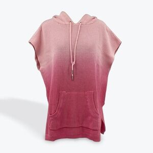Ombre Pink Knit Sleeveless Hooded Tunic Sweater M